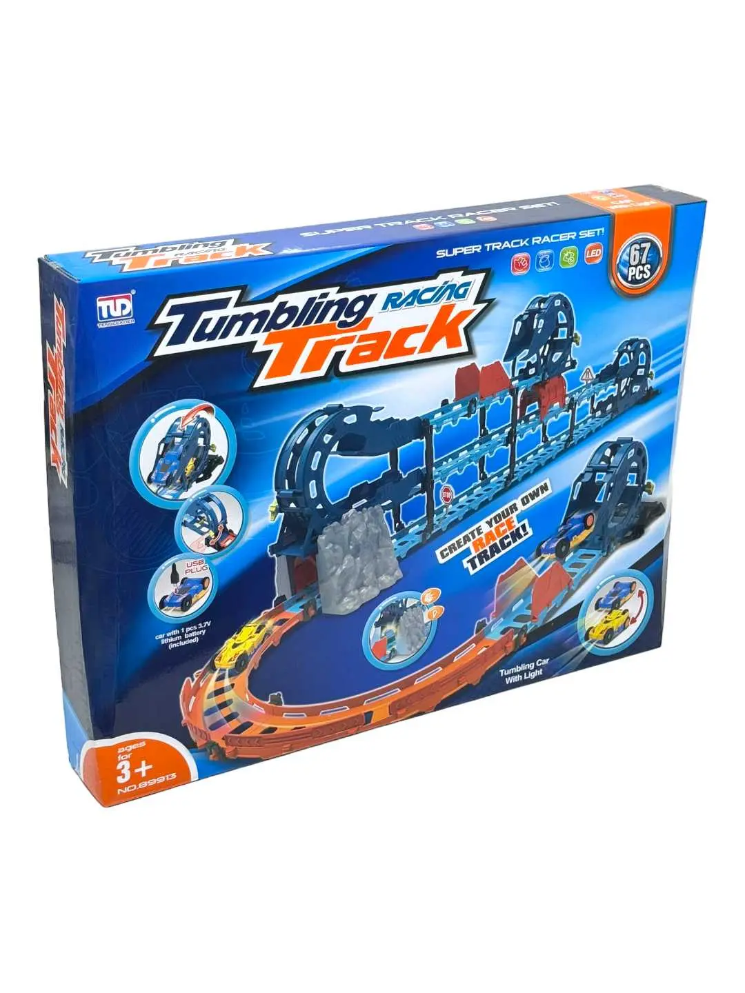 Гоночный трек Tumbling Racing, 67 деталей, для детей от 3 лет, с LED машинкой